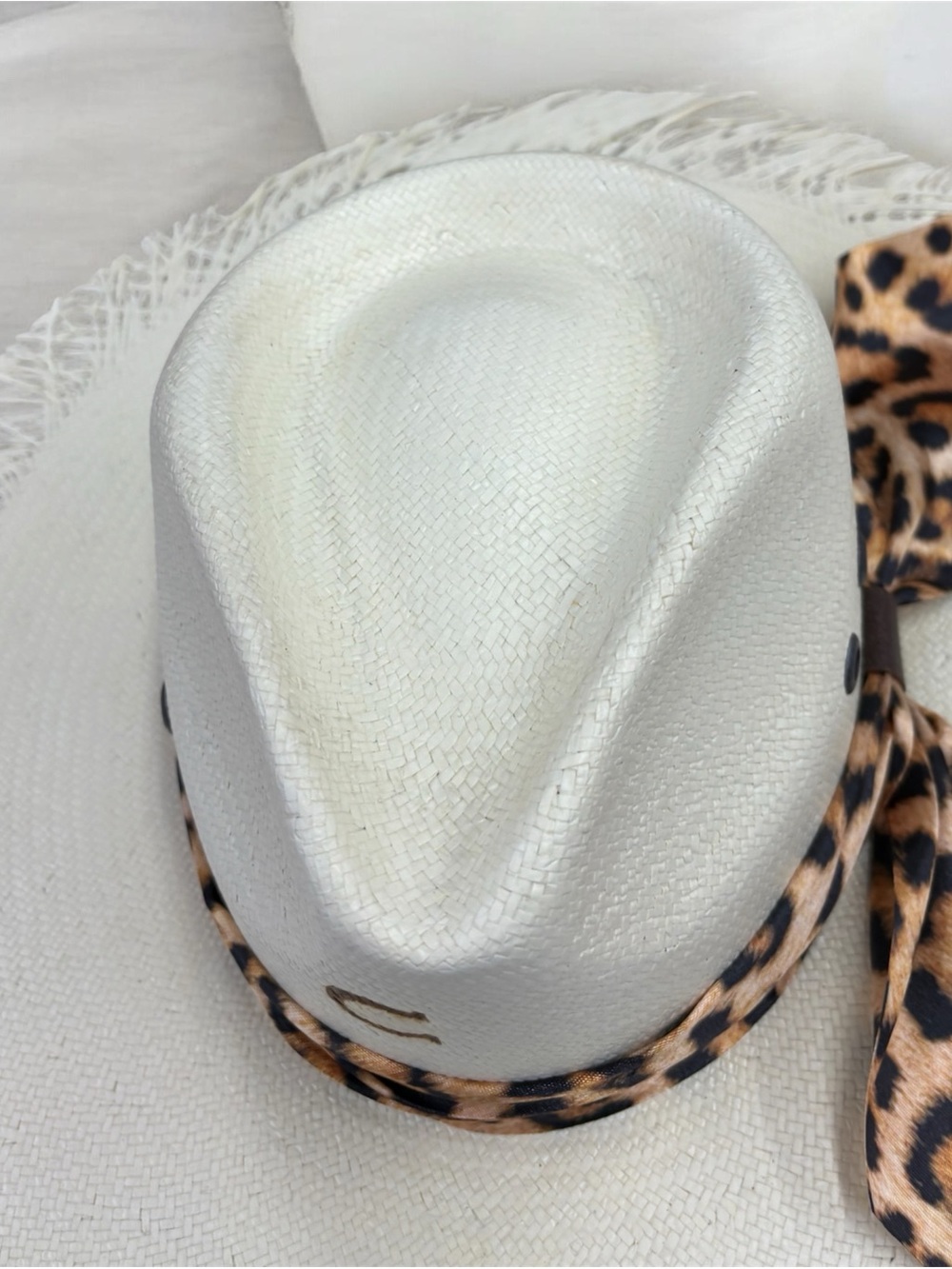 White Straw Sun Hat with Leopard Band - Picture 3 of 4